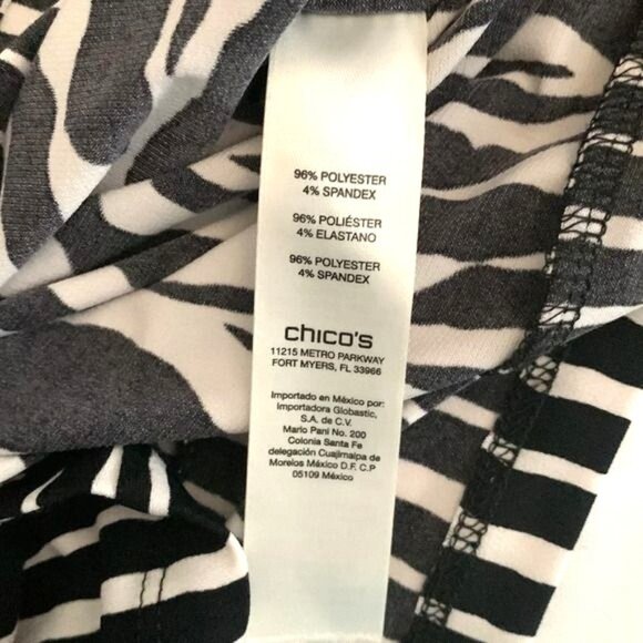 Chicos Zebra Print Black/White Stripe Top W/ Neon Yellow Accent Size 0 Polyester - Picture 3 of 10